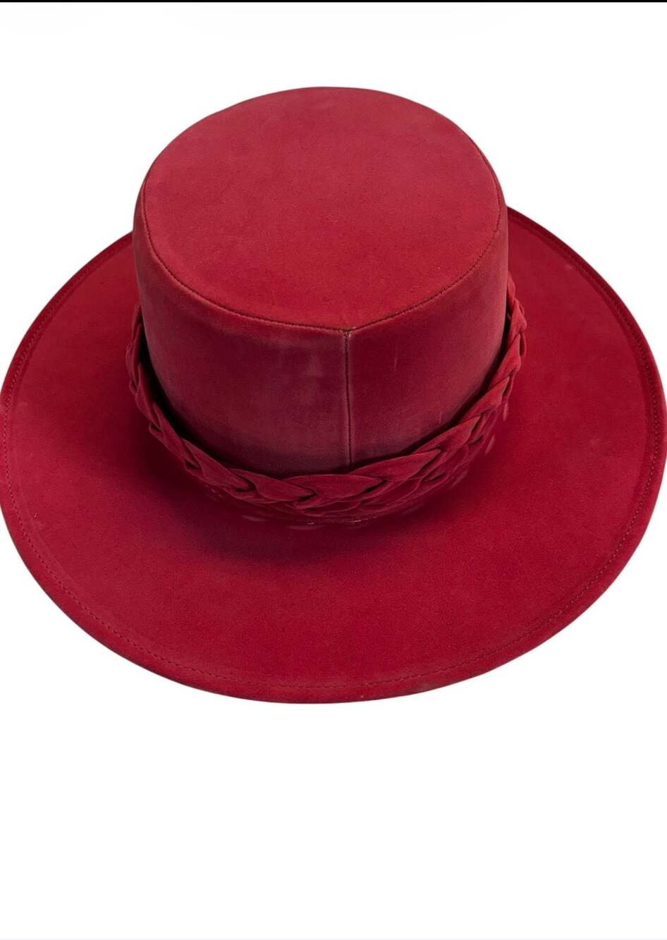 ASN Los Angeles Red Suede Braided Band Fedora Hat One Size